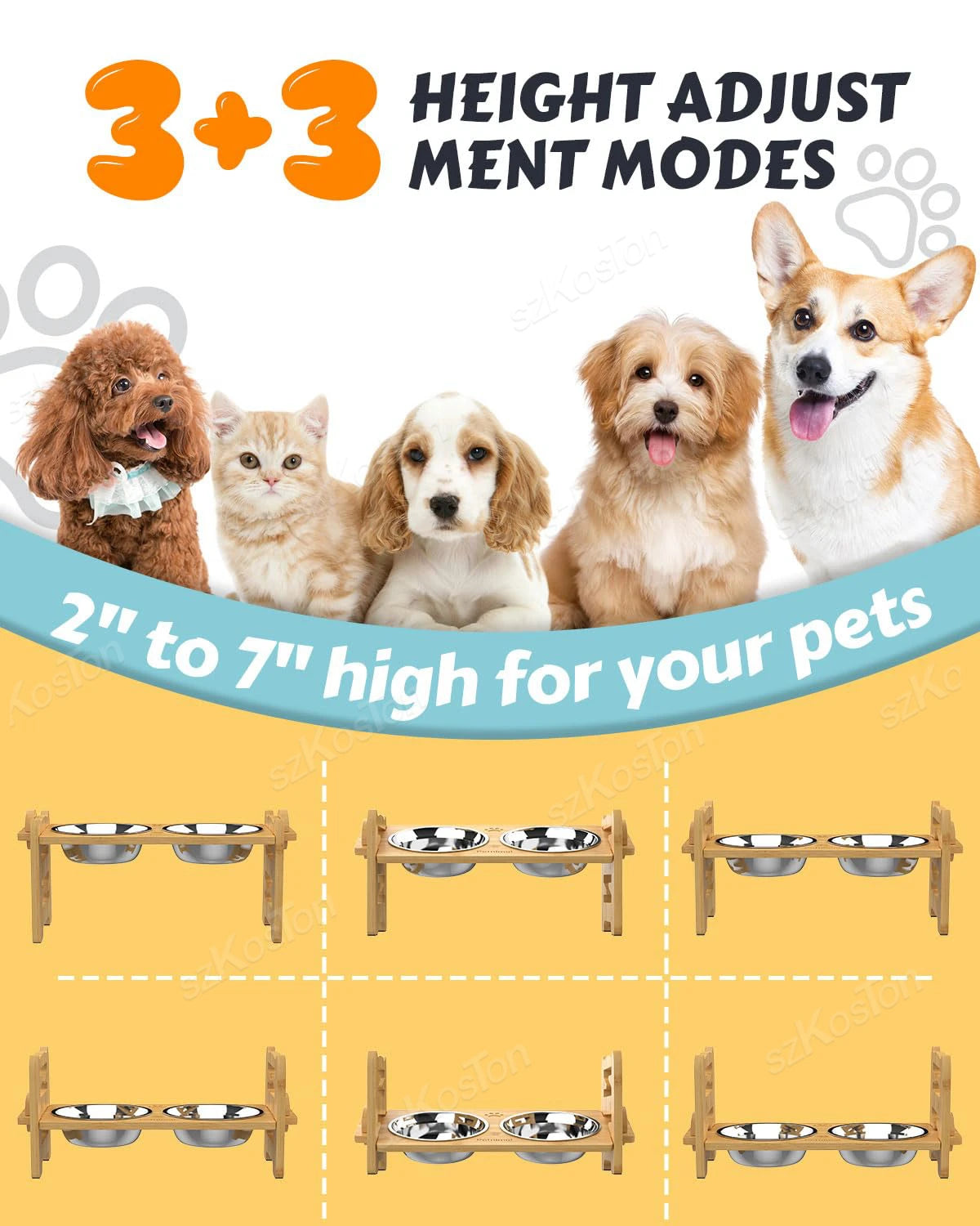 Feeder Stand with Stainless Steel Food Bowls - Katokitten