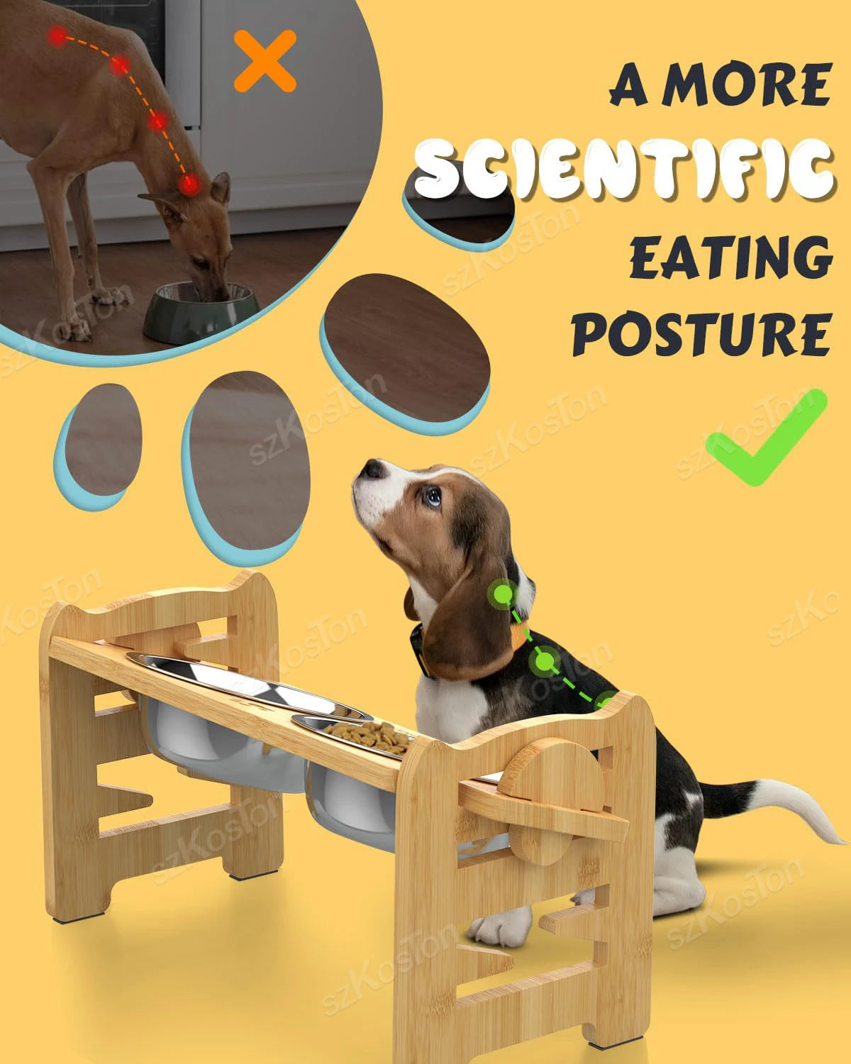 Feeder Stand with Stainless Steel Food Bowls - Katokitten