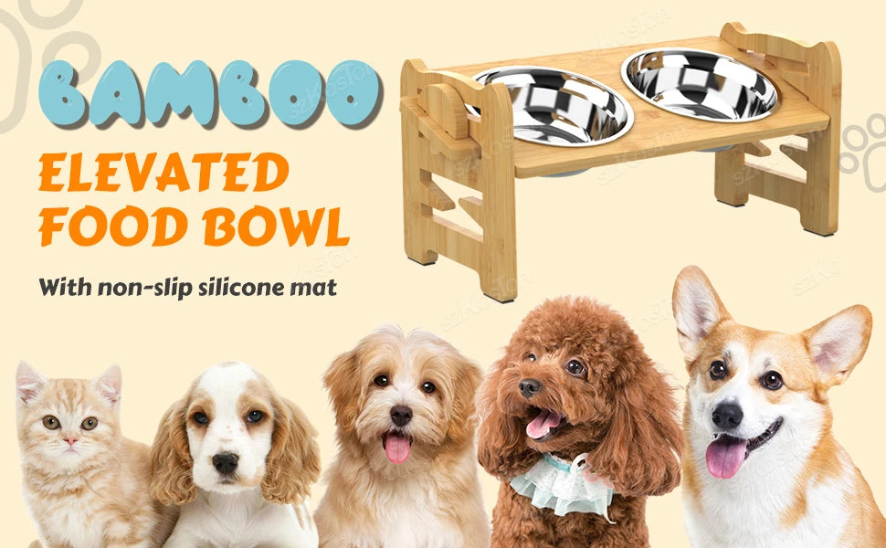 Feeder Stand with Stainless Steel Food Bowls - Katokitten