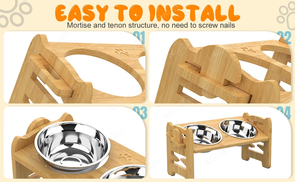 Feeder Stand with Stainless Steel Food Bowls - Katokitten