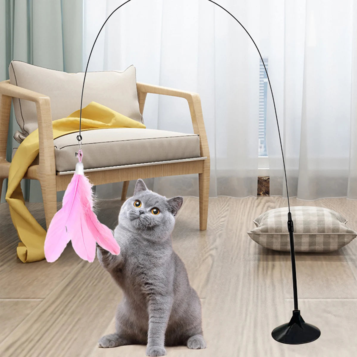 Interactive Suction Cup Cat Toy With Removable Feathers - Katokitten
