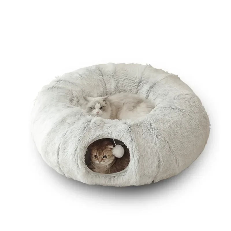 Pet Cat Plush Bed with Tunnel for Indoor Cats - Katokitten