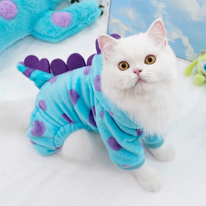 Winter Warm Blue Dinosaur Hooded Coat Pet Cat - Katokitten