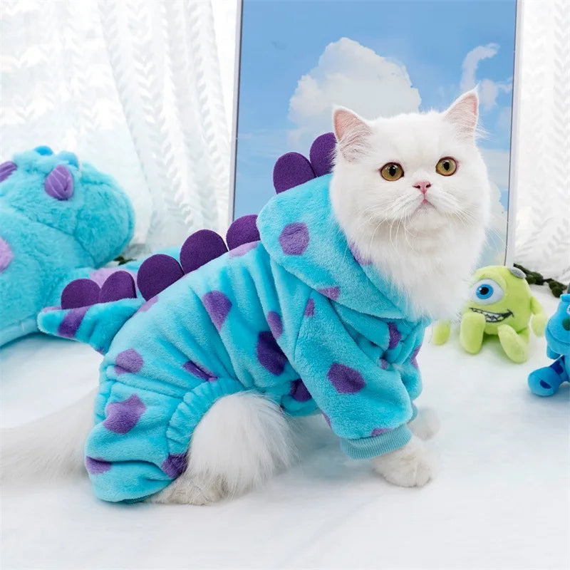 Winter Warm Blue Dinosaur Hooded Coat Pet Cat - Katokitten