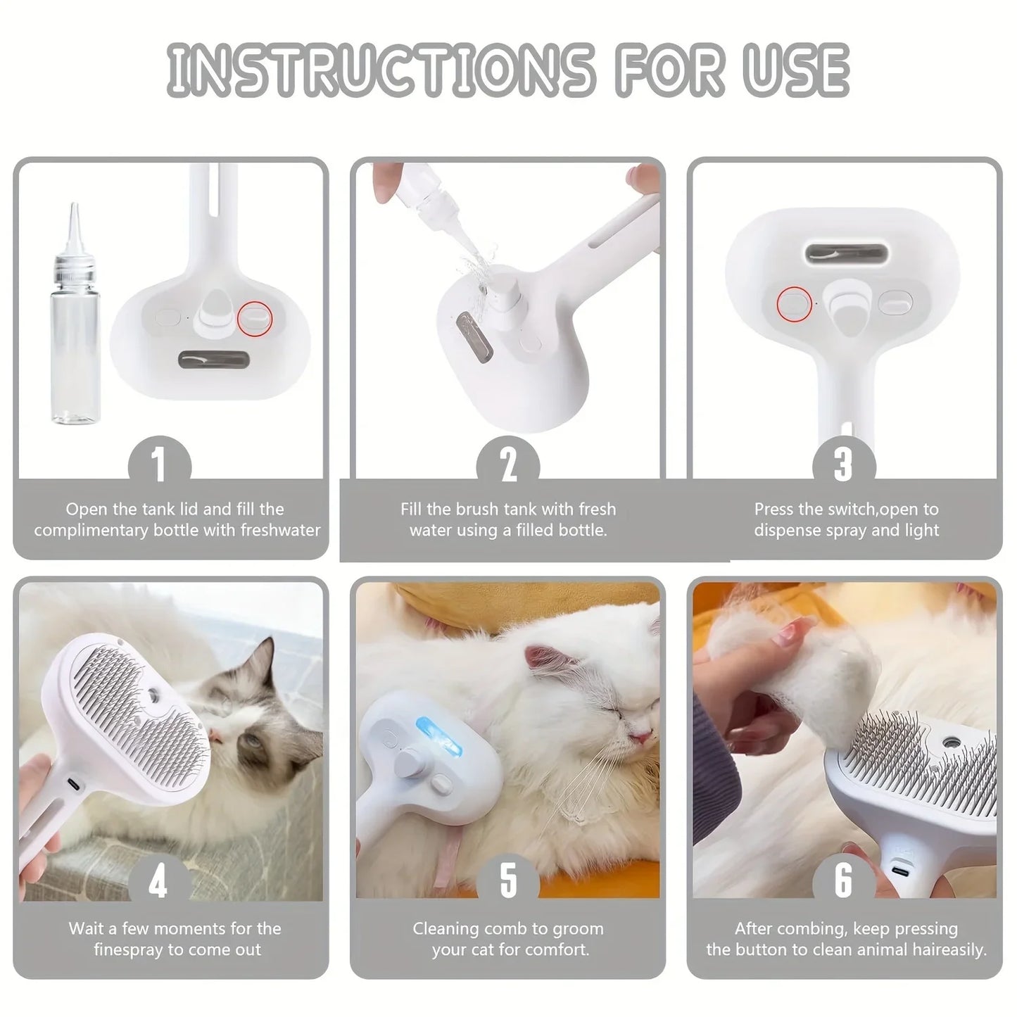 Pet Cat Spray Comb Hair Remover Cleaning Brush - Katokitten