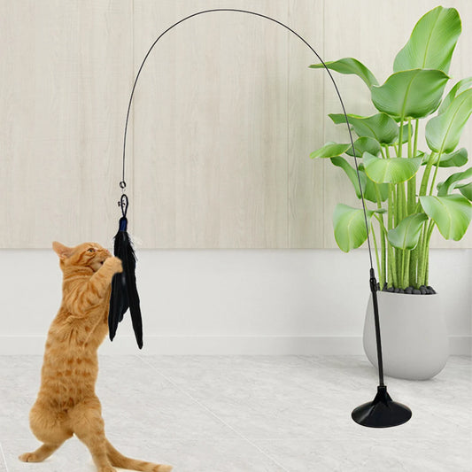Interactive Suction Cup Cat Toy With Removable Feathers - Katokitten