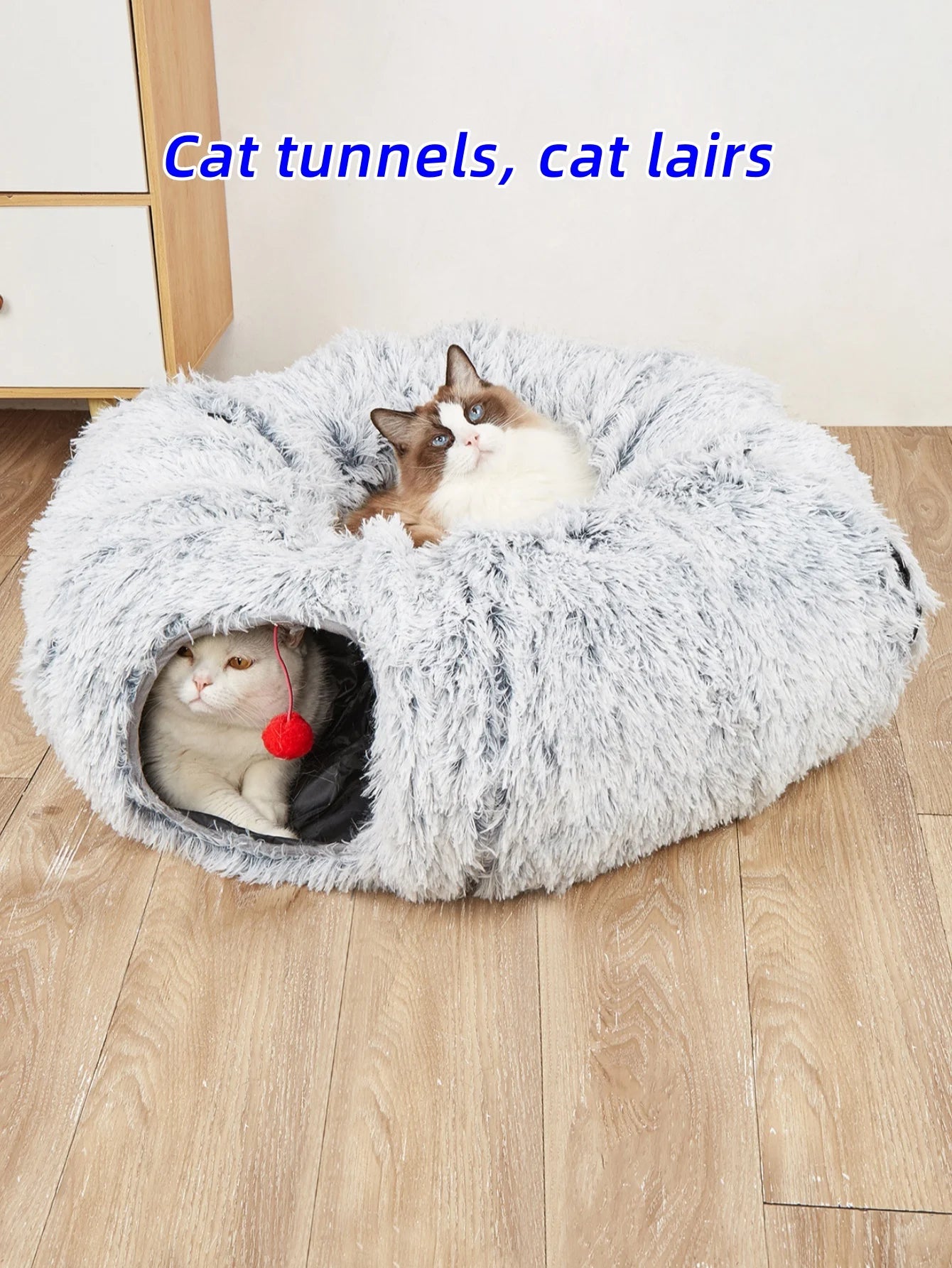 Pet Cat Plush Bed with Tunnel for Indoor Cats - Katokitten