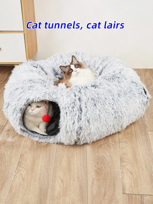 Pet Cat Plush Bed with Tunnel for Indoor Cats - Katokitten