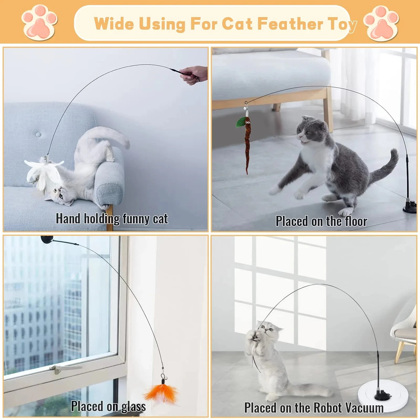 Interactive Super Suction Cup Detachable Kitten Cat Toys - Katokitten