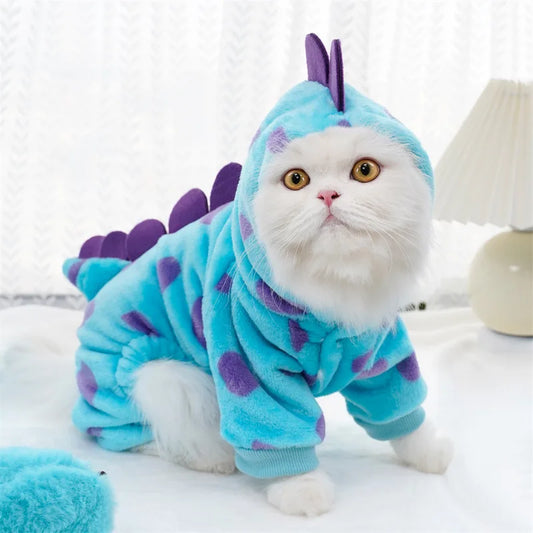 Winter Warm Blue Dinosaur Hooded Coat Pet Cat - Katokitten